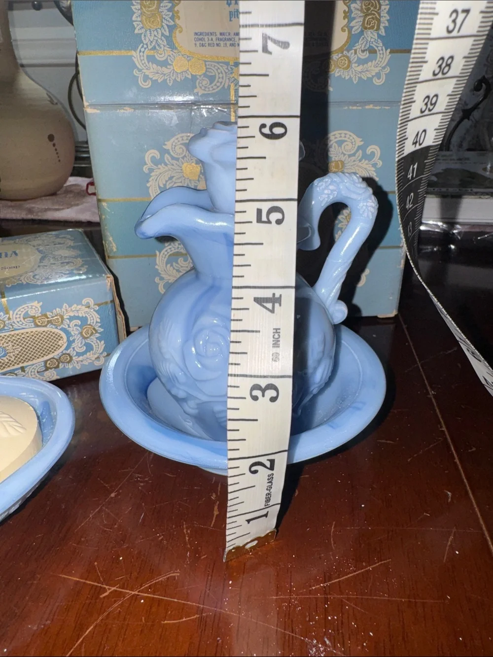 1979 Vintage Avon Victoriana Light Blue and Gold Bubble Bath and dish soap Set